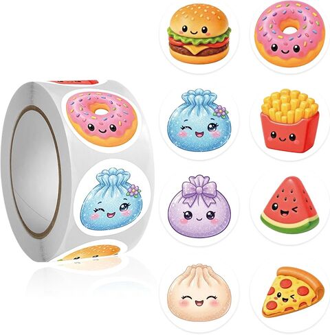 Squishy Stickers Roll 500Pcs - Kawaii Cartoon Ice Cream Bao Bun 2 inche Vinyl Stickers Decals - Easy Stick & Removeable for Fans Lover Scarpbook Window Tumblers Water Bottles Teens in Saudi Arabia
