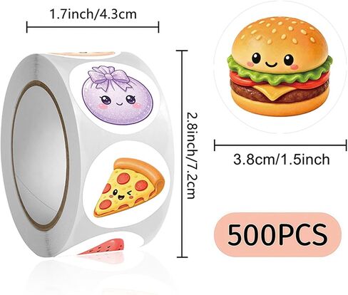 Squishy Stickers Roll 500Pcs - Kawaii Cartoon Ice Cream Bao Bun 2 inche Vinyl Stickers Decals - Easy Stick & Removeable for Fans Lover Scarpbook Window Tumblers Water Bottles Teens in Saudi Arabia