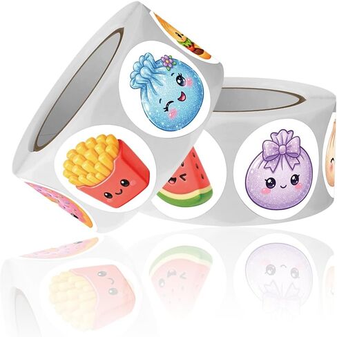 Squishy Stickers Roll 500Pcs - Kawaii Cartoon Ice Cream Bao Bun 2 inche Vinyl Stickers Decals - Easy Stick & Removeable for Fans Lover Scarpbook Window Tumblers Water Bottles Teens in Saudi Arabia