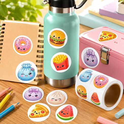 Squishy Stickers Roll 500Pcs - Kawaii Cartoon Ice Cream Bao Bun 2 inche Vinyl Stickers Decals - Easy Stick & Removeable for Fans Lover Scarpbook Window Tumblers Water Bottles Teens in Saudi Arabia