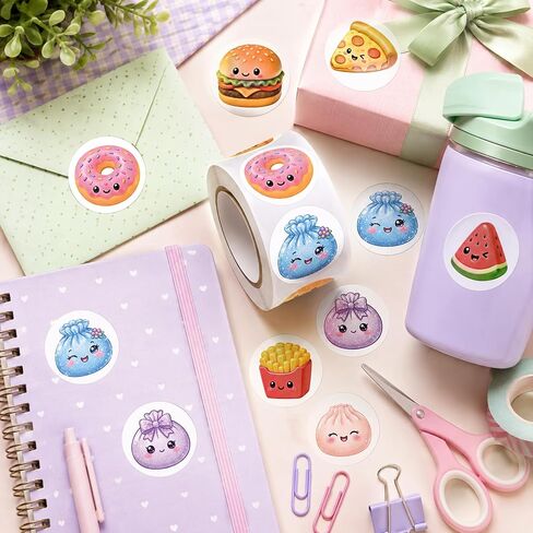 Squishy Stickers Roll 500Pcs - Kawaii Cartoon Ice Cream Bao Bun 2 inche Vinyl Stickers Decals - Easy Stick & Removeable for Fans Lover Scarpbook Window Tumblers Water Bottles Teens in Saudi Arabia
