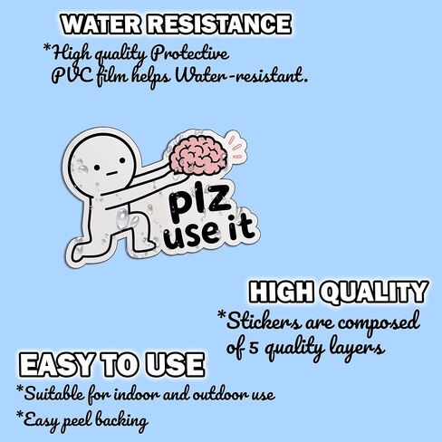 Plz Use It Funny Brain Common Sense Sarcastic Humor Retro Aesthetic Decal Sticker for laptops notebooks Books Diary Phone case Water Bottles Mug in Saudi Arabia