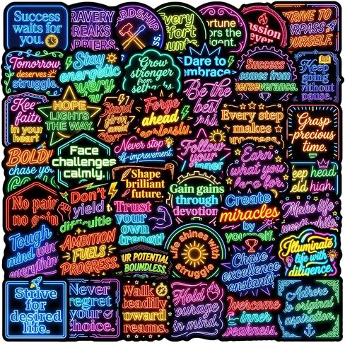 108pcs Neon Positive Affirmation Stickers,Inspirational Positive Quote Vinyl Stickers,Waterproof Inspirational Boost Decals for Water Bottle,Laptops, Scrapbook，Phone Case in Saudi Arabia
