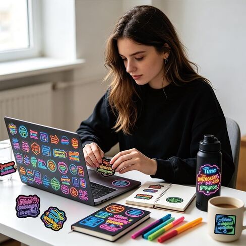 108pcs Neon Positive Affirmation Stickers,Inspirational Positive Quote Vinyl Stickers,Waterproof Inspirational Boost Decals for Water Bottle,Laptops, Scrapbook，Phone Case in Saudi Arabia