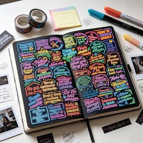 108pcs Neon Positive Affirmation Stickers,Inspirational Positive Quote Vinyl Stickers,Waterproof Inspirational Boost Decals for Water Bottle,Laptops, Scrapbook，Phone Case in Saudi Arabia