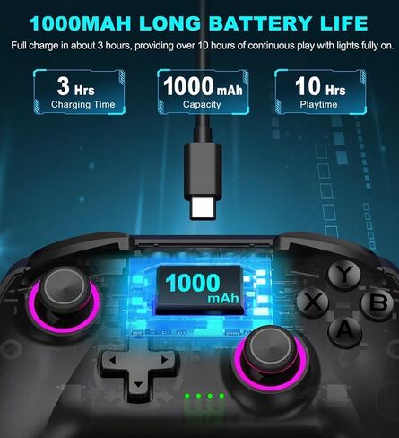 NealGamefy Switch Controllers,Wireless Switch Pro Controller for Switch/Lite/OLED/iOS/Android,Rechargeable Wired PC Gaming Controller with Cool LED Light, Turbo, 6-Axis Gyro, 4-Speed Vibration in Saudi Arabia