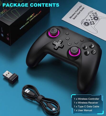 NealGamefy Switch Controllers,Wireless Switch Pro Controller for Switch/Lite/OLED/iOS/Android,Rechargeable Wired PC Gaming Controller with Cool LED Light, Turbo, 6-Axis Gyro, 4-Speed Vibration in Saudi Arabia
