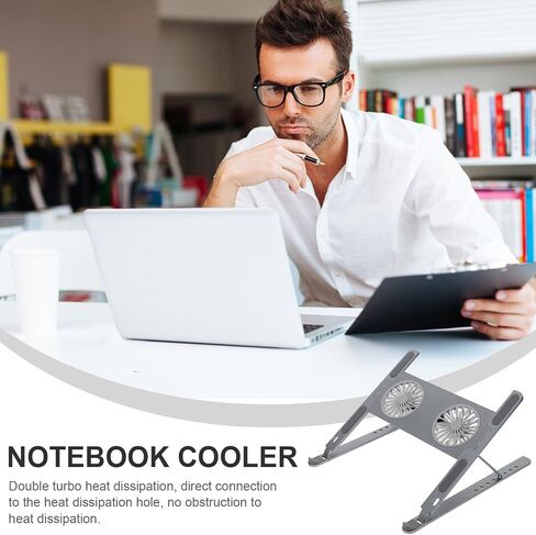 Homoyoyo Laptop Cooler Stand with Double Dissipation Adjustable Aluminum Alloy and Quiet Fan for Efficient Cooling, Compatible with Notebooks for Gaming and Work in Saudi Arabia