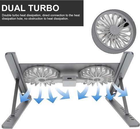 Homoyoyo Laptop Cooler Stand with Double Dissipation Adjustable Aluminum Alloy and Quiet Fan for Efficient Cooling, Compatible with Notebooks for Gaming and Work in Saudi Arabia