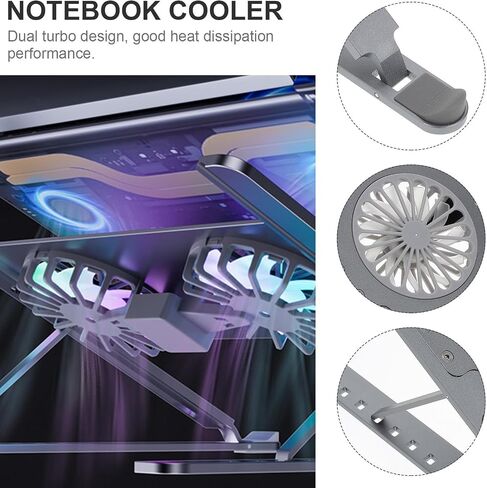 Homoyoyo Laptop Cooler Stand with Double Dissipation Adjustable Aluminum Alloy and Quiet Fan for Efficient Cooling, Compatible with Notebooks for Gaming and Work in Saudi Arabia