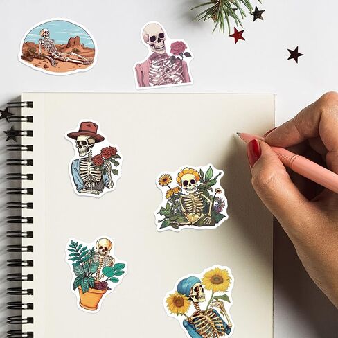 50-Piece Aesthetic Skeleton Plant Stickers – Waterproof Vinyl Floral Skull Decals for Laptop, Water Bottle, Scrapbook, Journal, Bumper – Cute Goth Nature Boho Meme Art Stickers for Adults in Saudi Arabia