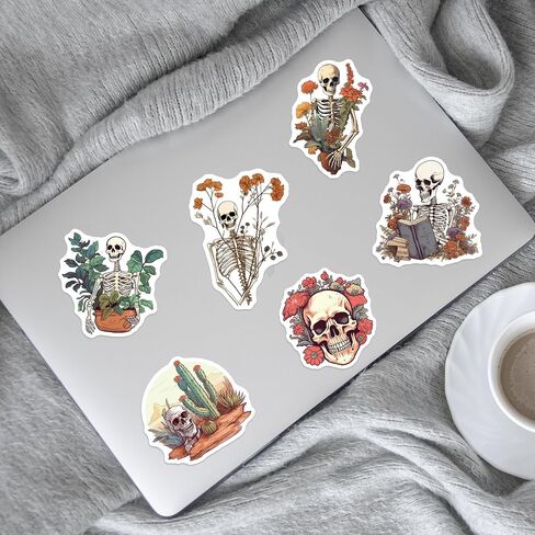 50-Piece Aesthetic Skeleton Plant Stickers – Waterproof Vinyl Floral Skull Decals for Laptop, Water Bottle, Scrapbook, Journal, Bumper – Cute Goth Nature Boho Meme Art Stickers for Adults in Saudi Arabia