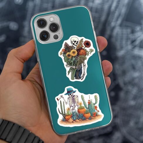 50-Piece Aesthetic Skeleton Plant Stickers – Waterproof Vinyl Floral Skull Decals for Laptop, Water Bottle, Scrapbook, Journal, Bumper – Cute Goth Nature Boho Meme Art Stickers for Adults in Saudi Arabia