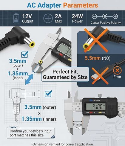 VUOHOEG 12V 2A Gateway Laptop Charger for GWTN156-11 GWTN141-5 GWTC116-2 GWNC21524, 24W Replacement AC Adapter with 6.6FT Long Cord, 3.5x1.35mm Round Tip in Kuwait