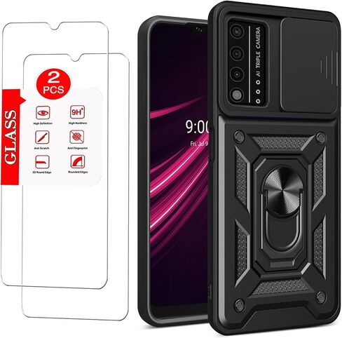 For T-Mobile REVVL V Plus 5G Case with [2 Pack] Tempered Glass Screen Protector, For TCL T-Mobile Revvl V+ 5G [Military-Grade] Protective ，Lens Protects Magnetic Kickstand Car Mount Phone Case in Saudi Arabia