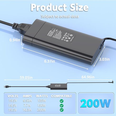 200W Laptop Charger Compatible with HP Victus 16.1 16 15.6 15 inch Gaming Laptop 16-d, 16-e, 16-r, 16-s, 16-t, 16-z, 15-FA, 15-fb; TPN-CA03, TPN-DA10, ADP-200HB B AC Adapter Power Cord in Saudi Arabia