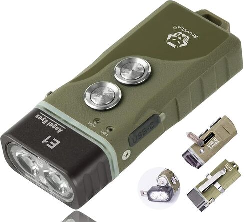 RovyVon E1 Hybrid Battery EDC Flashlight, Max 700 Lumen with Dual LED 6500K Cool White, Pocket Size USB-C Rechargeable Keychain Flashlight, Dual Power by Built-in Li-po/Replaceable AAA(ArmyGreen) in Saudi Arabia