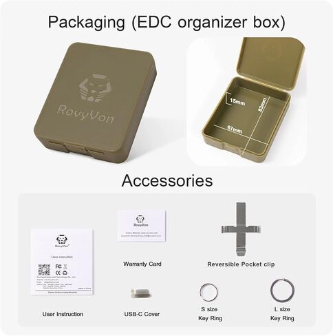 RovyVon E1 Hybrid Battery EDC Flashlight, Max 700 Lumen with Dual LED 6500K Cool White, Pocket Size USB-C Rechargeable Keychain Flashlight, Dual Power by Built-in Li-po/Replaceable AAA(ArmyGreen) in Saudi Arabia