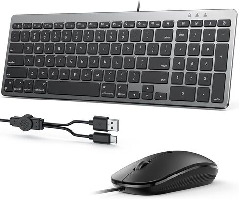 OMOTON Keyboard and Mouse for Mac, Wired USB-C & USB-A, Zero Setup, Grey in Saudi Arabia
