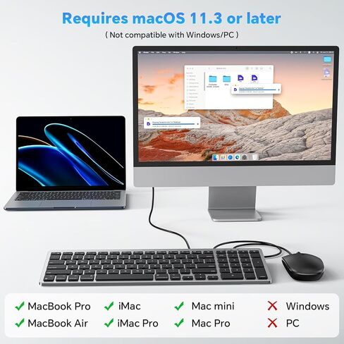 OMOTON Keyboard and Mouse for Mac, Wired USB-C & USB-A, Zero Setup, Grey in Saudi Arabia