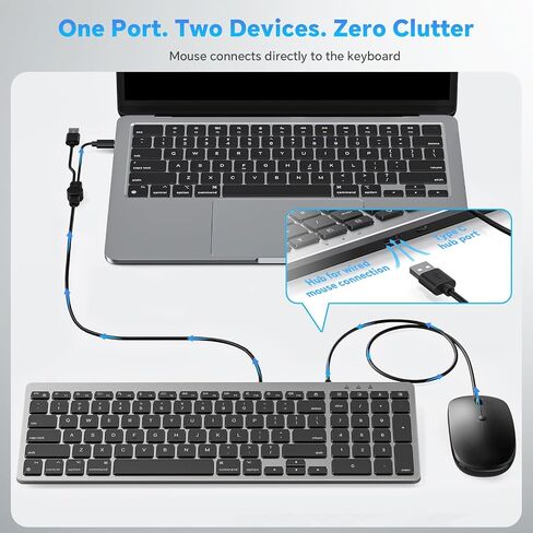 OMOTON Keyboard and Mouse for Mac, Wired USB-C & USB-A, Zero Setup, Grey in Saudi Arabia