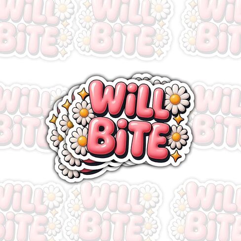 3 Pcs Will Bite Cute Daisy Flower Stickers, Funny Pink Bubble Text Vinyl Decals for Laptop, Water Bottle, Notebook, Car, Aesthetic Sarcastic Humor Stickers for Girls and Teens 3" in Saudi Arabia