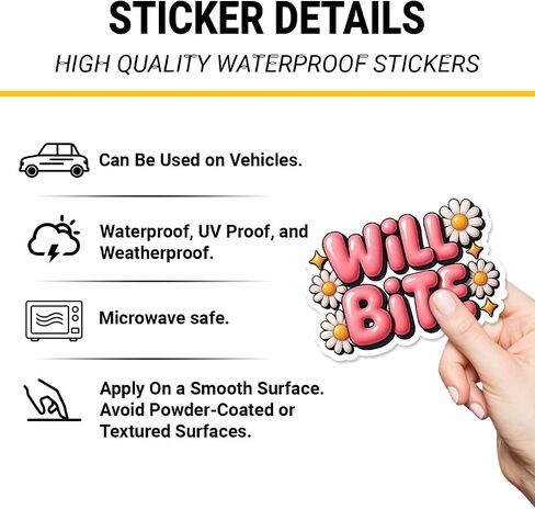 3 Pcs Will Bite Cute Daisy Flower Stickers, Funny Pink Bubble Text Vinyl Decals for Laptop, Water Bottle, Notebook, Car, Aesthetic Sarcastic Humor Stickers for Girls and Teens 3" in Saudi Arabia