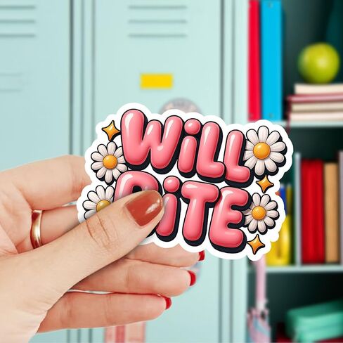 3 Pcs Will Bite Cute Daisy Flower Stickers, Funny Pink Bubble Text Vinyl Decals for Laptop, Water Bottle, Notebook, Car, Aesthetic Sarcastic Humor Stickers for Girls and Teens 3" in Saudi Arabia