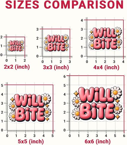 3 Pcs Will Bite Cute Daisy Flower Stickers, Funny Pink Bubble Text Vinyl Decals for Laptop, Water Bottle, Notebook, Car, Aesthetic Sarcastic Humor Stickers for Girls and Teens 3" in Saudi Arabia