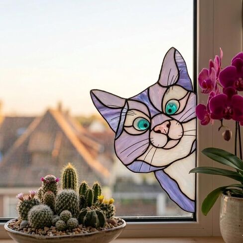 Peeking Cat Decal Vinyl Sticker, Stained Glass Style Cat Window Sticker for Car, Laptop, Window, Bumper,Waterproof Die-Cut Kitten Decal, Cat Lover Gifts for Women Mom Cat Mom, 5 Inch, Set of 3 in Saudi Arabia