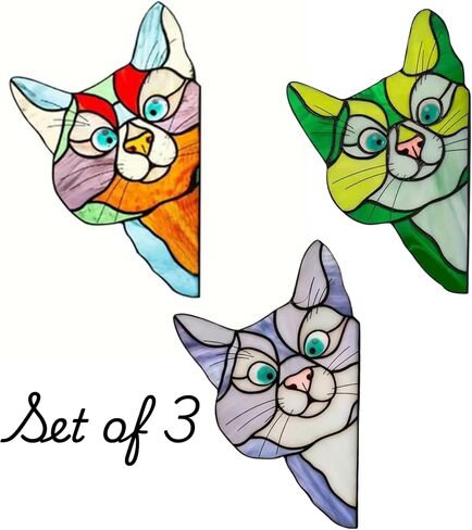 Peeking Cat Decal Vinyl Sticker, Stained Glass Style Cat Window Sticker for Car, Laptop, Window, Bumper,Waterproof Die-Cut Kitten Decal, Cat Lover Gifts for Women Mom Cat Mom, 5 Inch, Set of 3 in Saudi Arabia