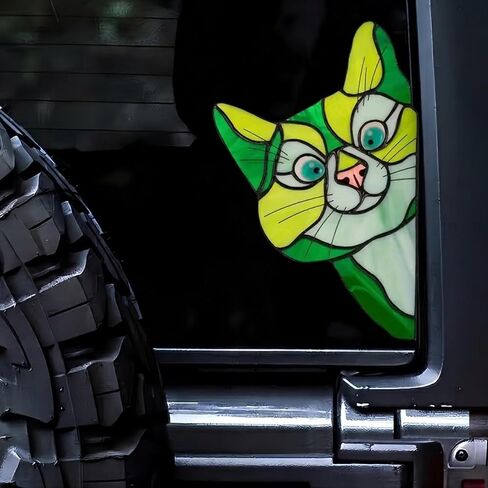 Peeking Cat Decal Vinyl Sticker, Stained Glass Style Cat Window Sticker for Car, Laptop, Window, Bumper,Waterproof Die-Cut Kitten Decal, Cat Lover Gifts for Women Mom Cat Mom, 5 Inch, Set of 3 in Saudi Arabia