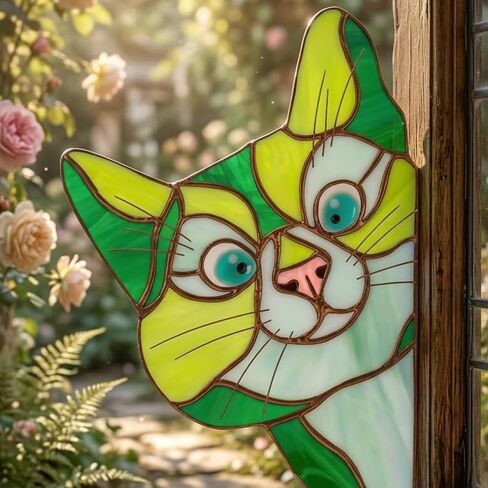Peeking Cat Decal Vinyl Sticker, Stained Glass Style Cat Window Sticker for Car, Laptop, Window, Bumper,Waterproof Die-Cut Kitten Decal, Cat Lover Gifts for Women Mom Cat Mom, 5 Inch, Set of 3 in Saudi Arabia