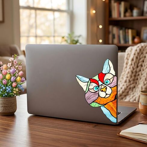 Peeking Cat Decal Vinyl Sticker, Stained Glass Style Cat Window Sticker for Car, Laptop, Window, Bumper,Waterproof Die-Cut Kitten Decal, Cat Lover Gifts for Women Mom Cat Mom, 5 Inch, Set of 3 in Saudi Arabia