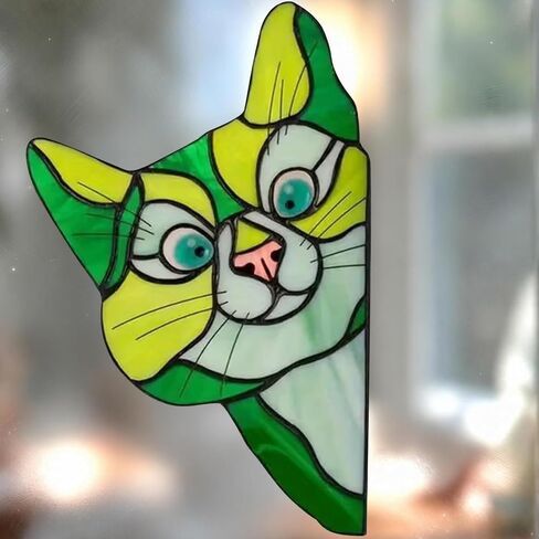 Peeking Cat Decal Vinyl Sticker, Stained Glass Style Cat Window Sticker for Car, Laptop, Window, Bumper,Waterproof Die-Cut Kitten Decal, Cat Lover Gifts for Women Mom Cat Mom, 5 Inch, Set of 3 in Saudi Arabia