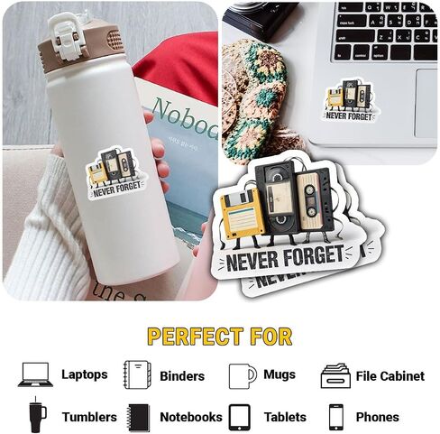 3Pcs Cassette Never Forget Sticker Funny Vintage Retro Tech Floppy Disk in Saudi Arabia