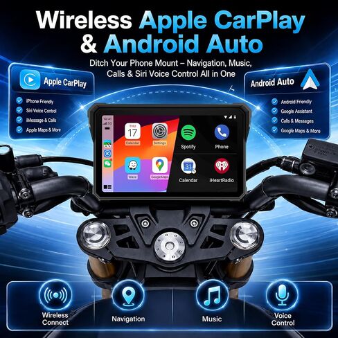 7 Inch Motorcycle Touchscreen, Wireless CarPlay & Android Auto in Saudi Arabia