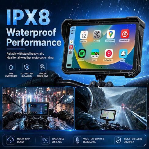 7 Inch Motorcycle Touchscreen, Wireless CarPlay & Android Auto in Saudi Arabia