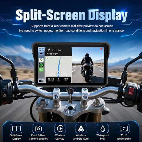 7 Inch Motorcycle Touchscreen, Wireless CarPlay & Android Auto in Saudi Arabia