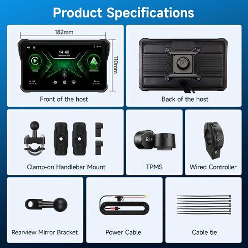 7 Inch Motorcycle Touchscreen, Wireless CarPlay & Android Auto in Saudi Arabia