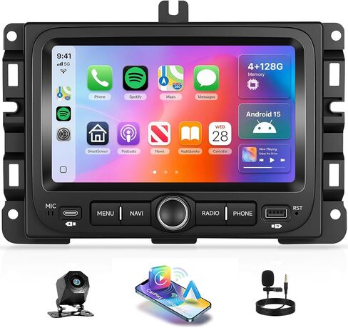 [4+128G] Android 15 Car Stereo for Jeep Renegade 2016-2021/Jeep Compass 2017-2020 with Wireless Carplay Android Auto,7 Inch Car Radio with Mirror Link/BT/FM/RDS/EQ/DSP/WiFi/GPS/SWC/Backup Camera in Saudi Arabia