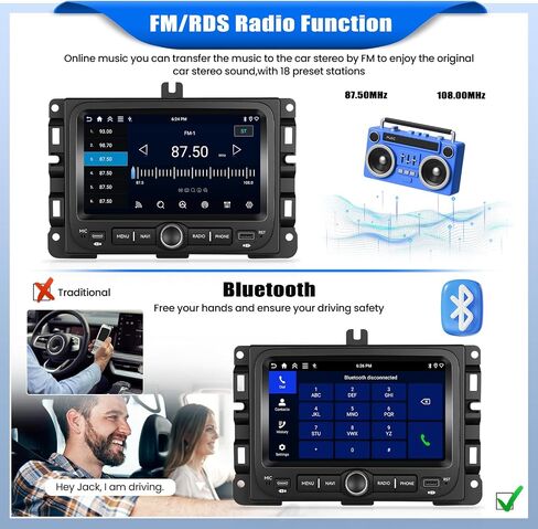 [4+128G] Android 15 Car Stereo for Jeep Renegade 2016-2021/Jeep Compass 2017-2020 with Wireless Carplay Android Auto,7 Inch Car Radio with Mirror Link/BT/FM/RDS/EQ/DSP/WiFi/GPS/SWC/Backup Camera in Saudi Arabia