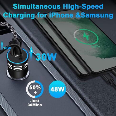 for iPhone 18 17 16 15 Car Charger Fast Charging with Build-in Type C Cable in Saudi Arabia