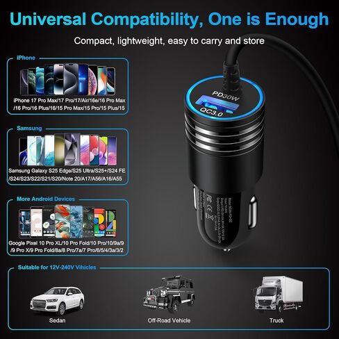 for iPhone 18 17 16 15 Car Charger Fast Charging with Build-in Type C Cable in Saudi Arabia