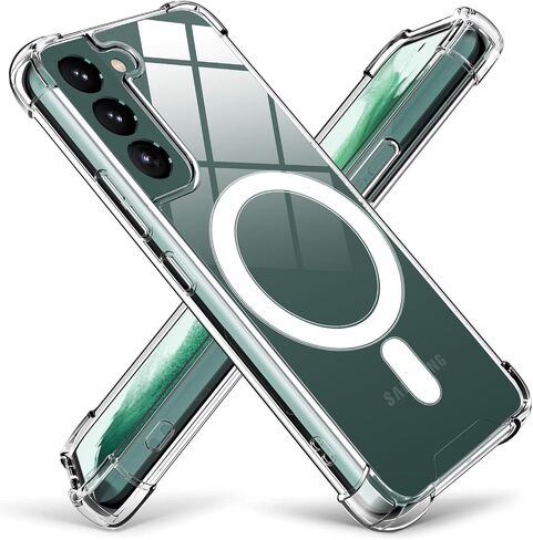 حافظة KIOMY لهاتف Samsung Galaxy S22+ 5G غطاء واقٍ مضاد للصدمات مع زوايا وسائد هوائية بتصميم هجين وظهر صلب من البولي كربونات مع إطار مرن من مادة TPU لهاتف S22 Plus شفاف in Kuwait