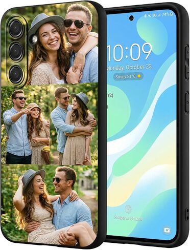 حافظة هاتف مخصصة مخصصة لهاتف Samsung Galaxy S26 S25 S24 S23 S22 FE Plus Ultra A73 A72 A70 A57 A56 A55 A54 A53 A52 A36 A35 A34 A33 A32 A26 A25 A24 A17، حافظة سوداء ناعمة مخصصة (1 صورة ونص) in Kuwait