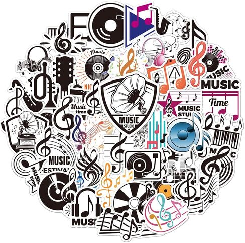 50 PCS Waterproof Retro Music Note Vinyl Stickers Pack in Saudi Arabia