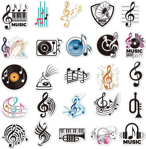 50 PCS Waterproof Retro Music Note Vinyl Stickers Pack in Saudi Arabia