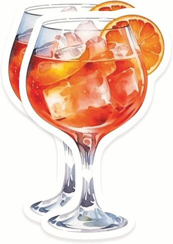 Aperol Spritz Cocktail Stickers - Watercolor Italian Summer Drink Decal - Vibrant Happy Hour Art - 2 Pack - 5 Inch Design - Smooth Surface Vinyl Stickers - Printed in the USA - IHS11032 in Saudi Arabia
