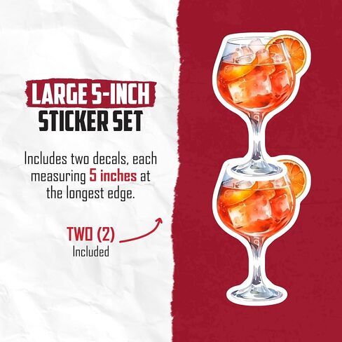 Aperol Spritz Cocktail Stickers - Watercolor Italian Summer Drink Decal - Vibrant Happy Hour Art - 2 Pack - 5 Inch Design - Smooth Surface Vinyl Stickers - Printed in the USA - IHS11032 in Saudi Arabia